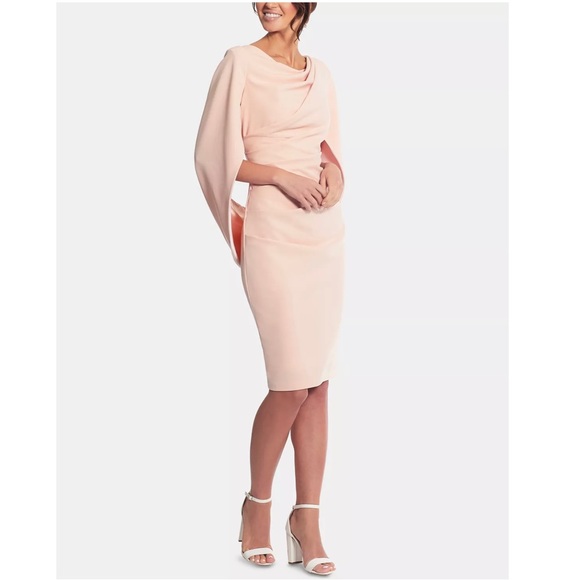Betsy & Adam Dresses & Skirts - BETSY & ADAM Short Ruched Crepe Drape Back Sleeve